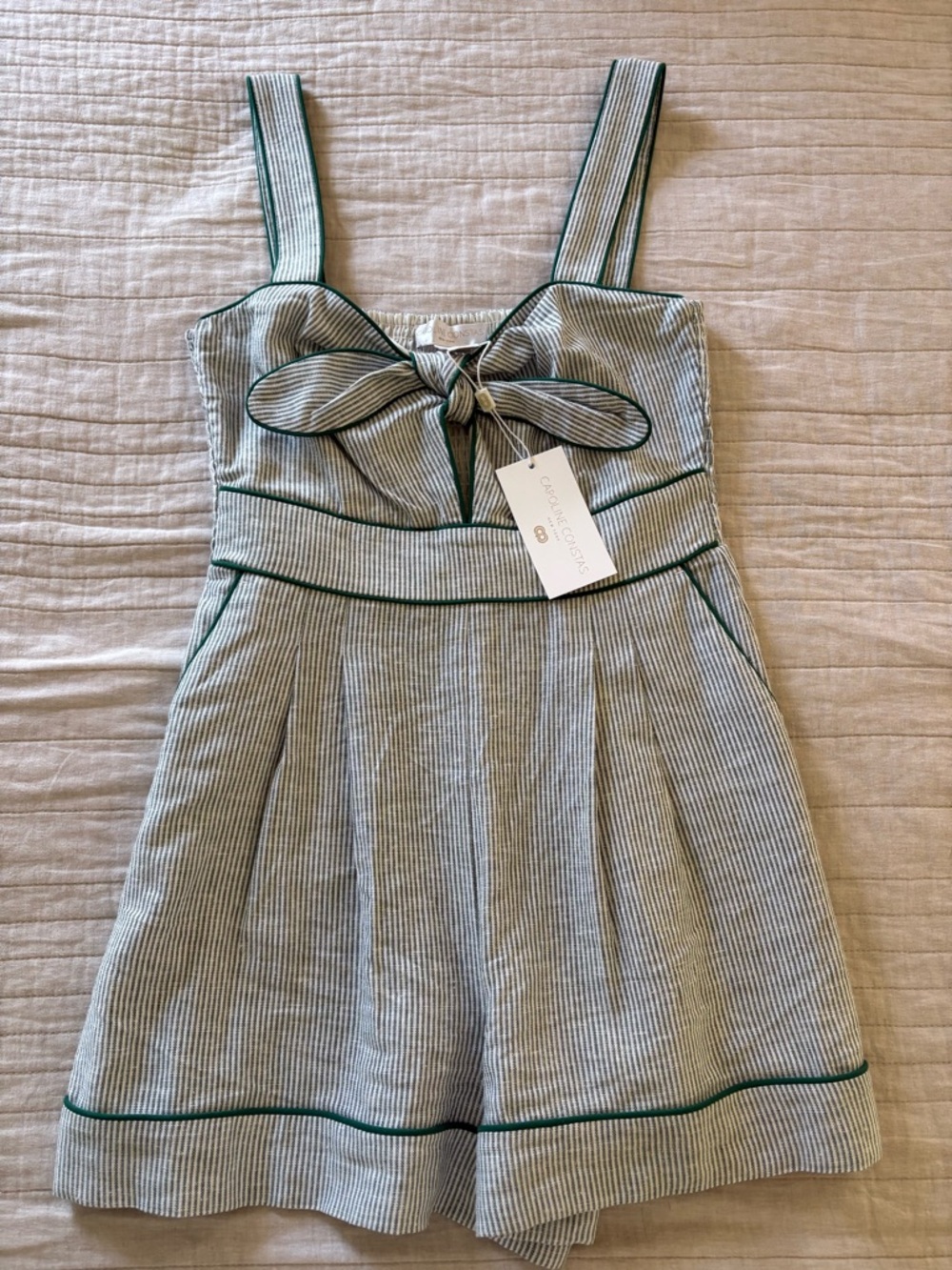 Caroline Constas Women's Green Striped Romper